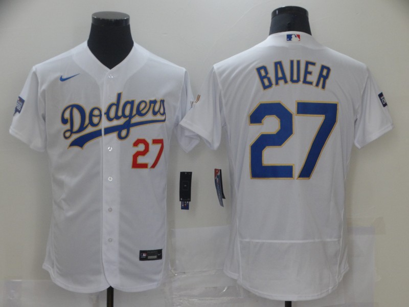 Men Los Angeles Dodgers #27 Bauer White Elite 2021 Nike MLB Jersey